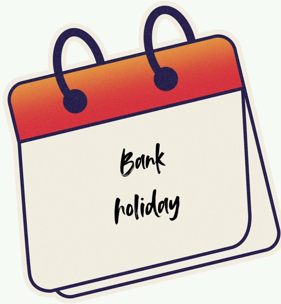 Illustration of a calendar page with the words “Bank Holiday” written on it, representing the theme of Bank Holidays and Live-In Care.